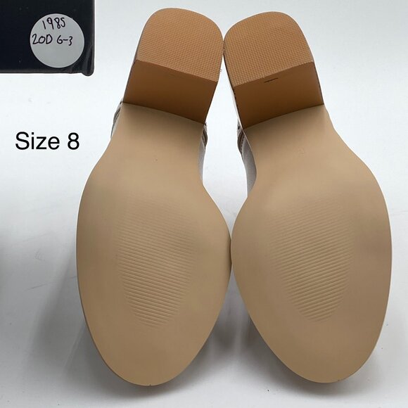 FOWT Beige Perforated Lace-Up Oxfords Almond Toe Mid Chunky Heel Brogues Shoes - Picture 5 of 6